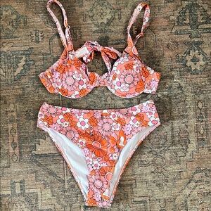 Floral Bikini Set in Orange and Pink